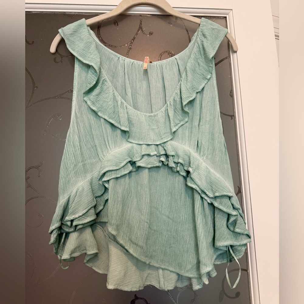 Free People Green Asymmetrical Ruffled Blouse